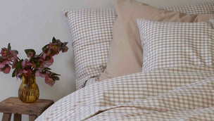 Cafe Au Lait Small Gingham Cotton and Cafe Au Lait Percale Cotton Bedding