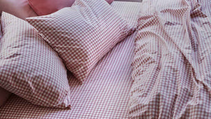 Red Dune Small Gingham Cotton, Red Dune Percale Cotton and French Rose Percale Cotton Bedding