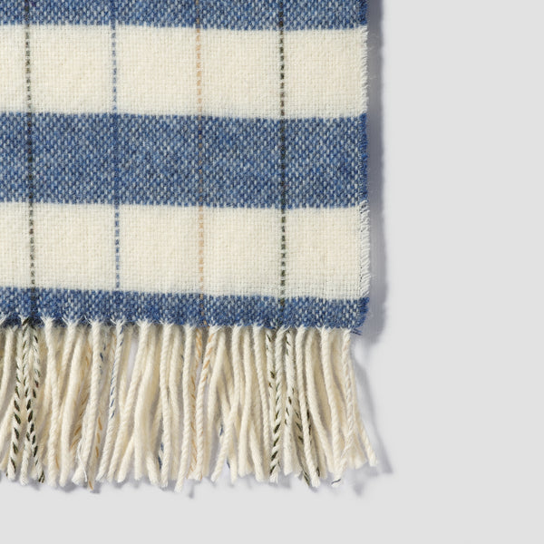 Warm Blue Checked Stripe Wool Blanket - Piglet in Bed