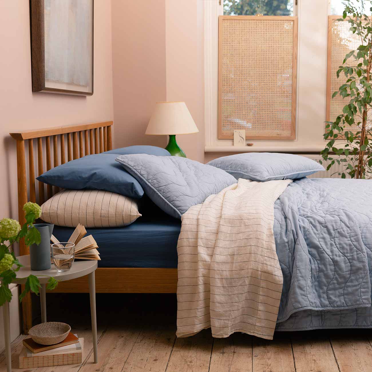 Warm Blue Cotton Quilt and Shams