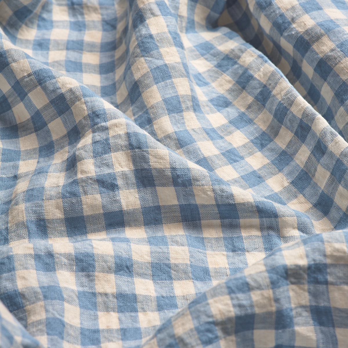 Warm Blue Gingham Linen Flat Sheet