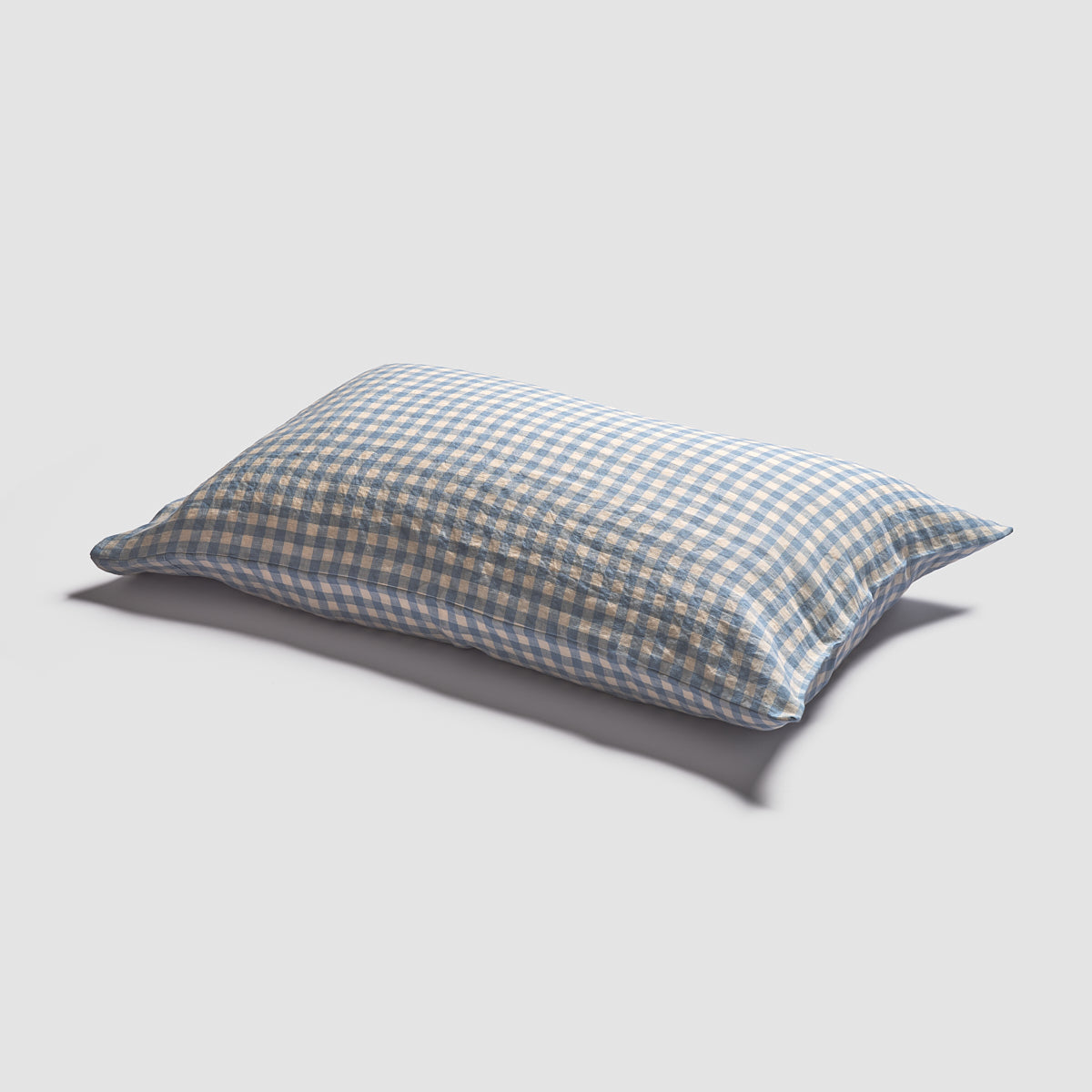 Warm Blue Gingham Linen Pillowcase (Pair)