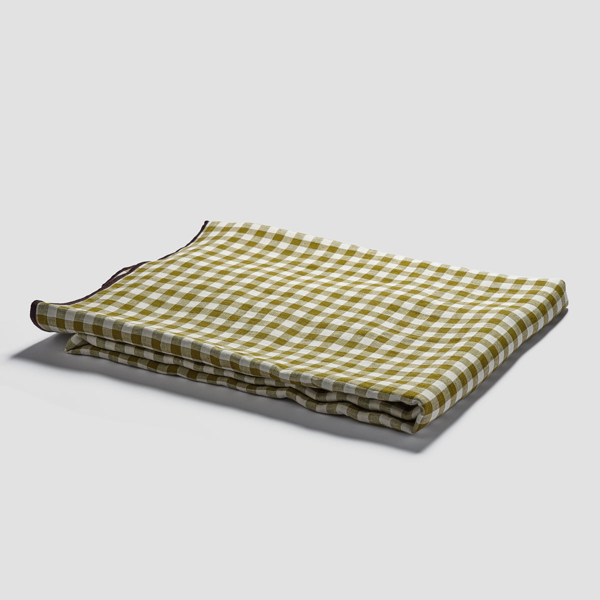 Botanical Green Gingham Linen Tablecloth - Piglet in Bed