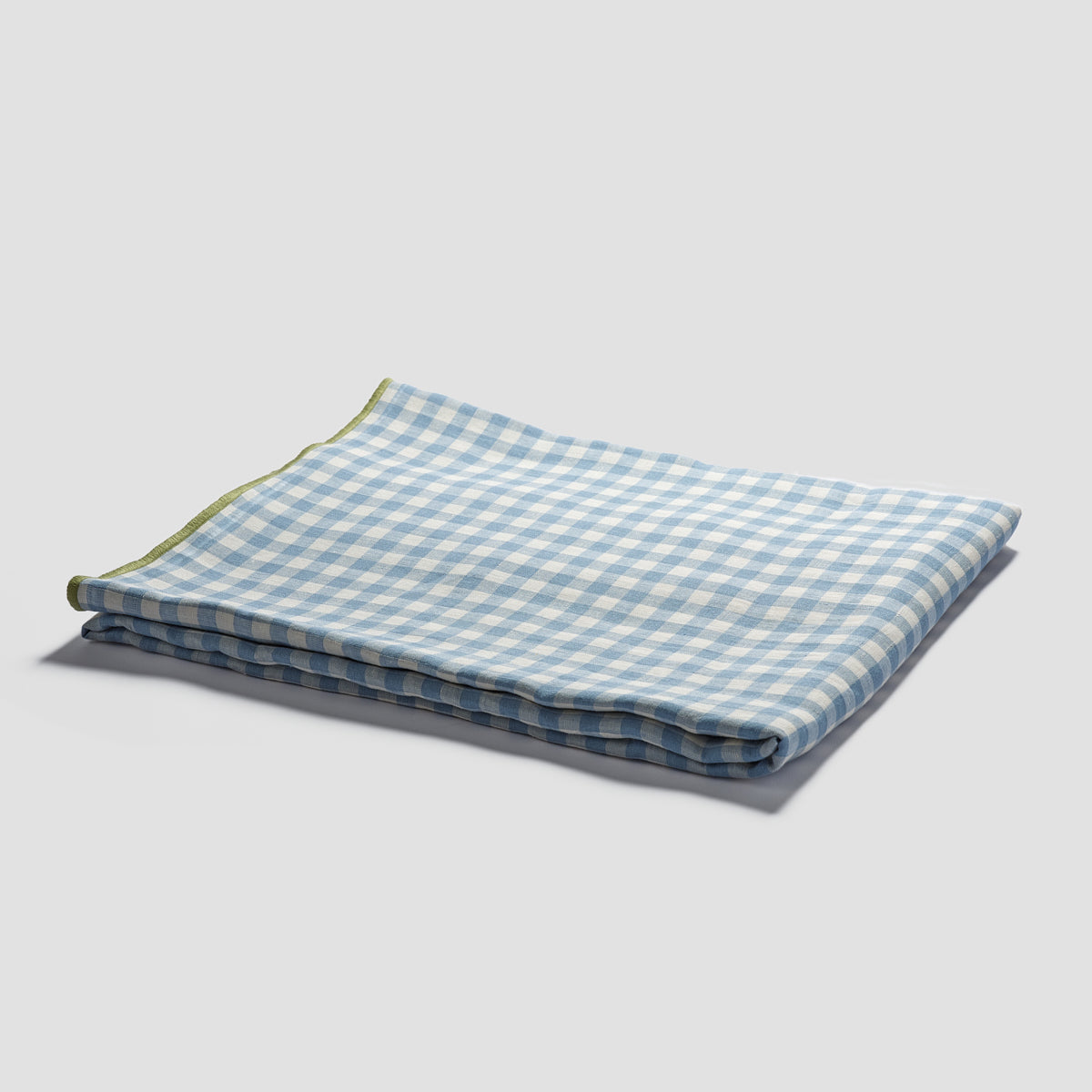 Warm Blue Gingham Linen Tablecloth