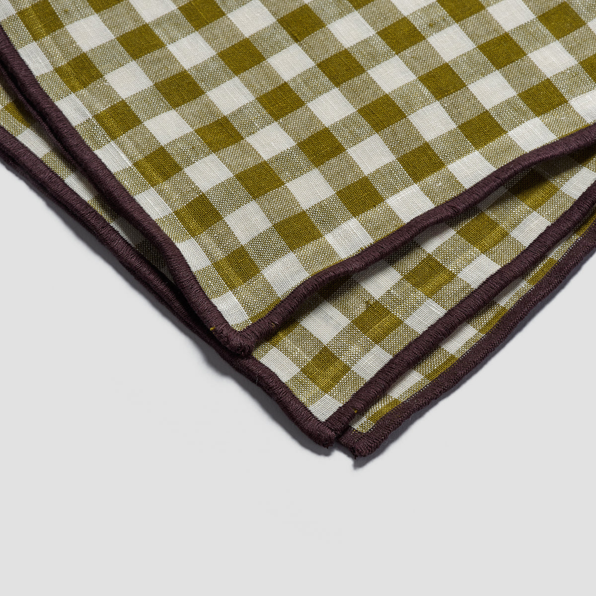 Botanical Green Gingham Linen Tablecloth - Piglet in Bed