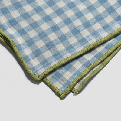 Warm Blue Gingham 100% Linen Tablecloth