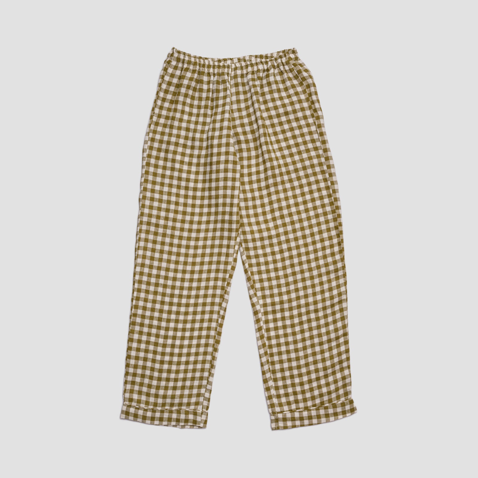 Botanical Green Gingham Linen Pyjama Trouser Set - Piglet in Bed