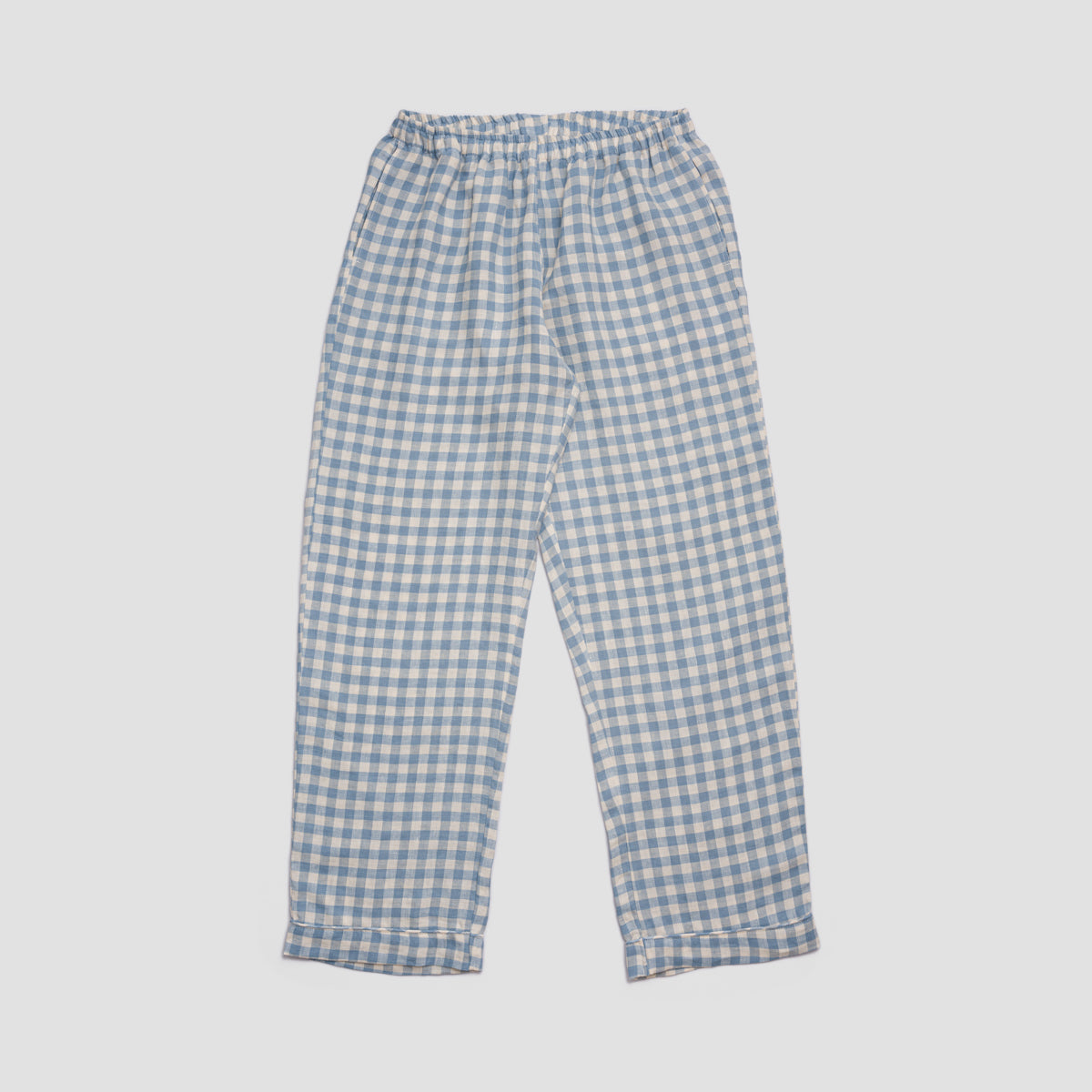 Men's Warm Blue Gingham Linen Pyjama Trouser Set