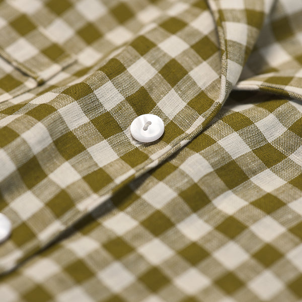 Botanical Green Gingham Linen Pyjama Shirt - Piglet in Bed