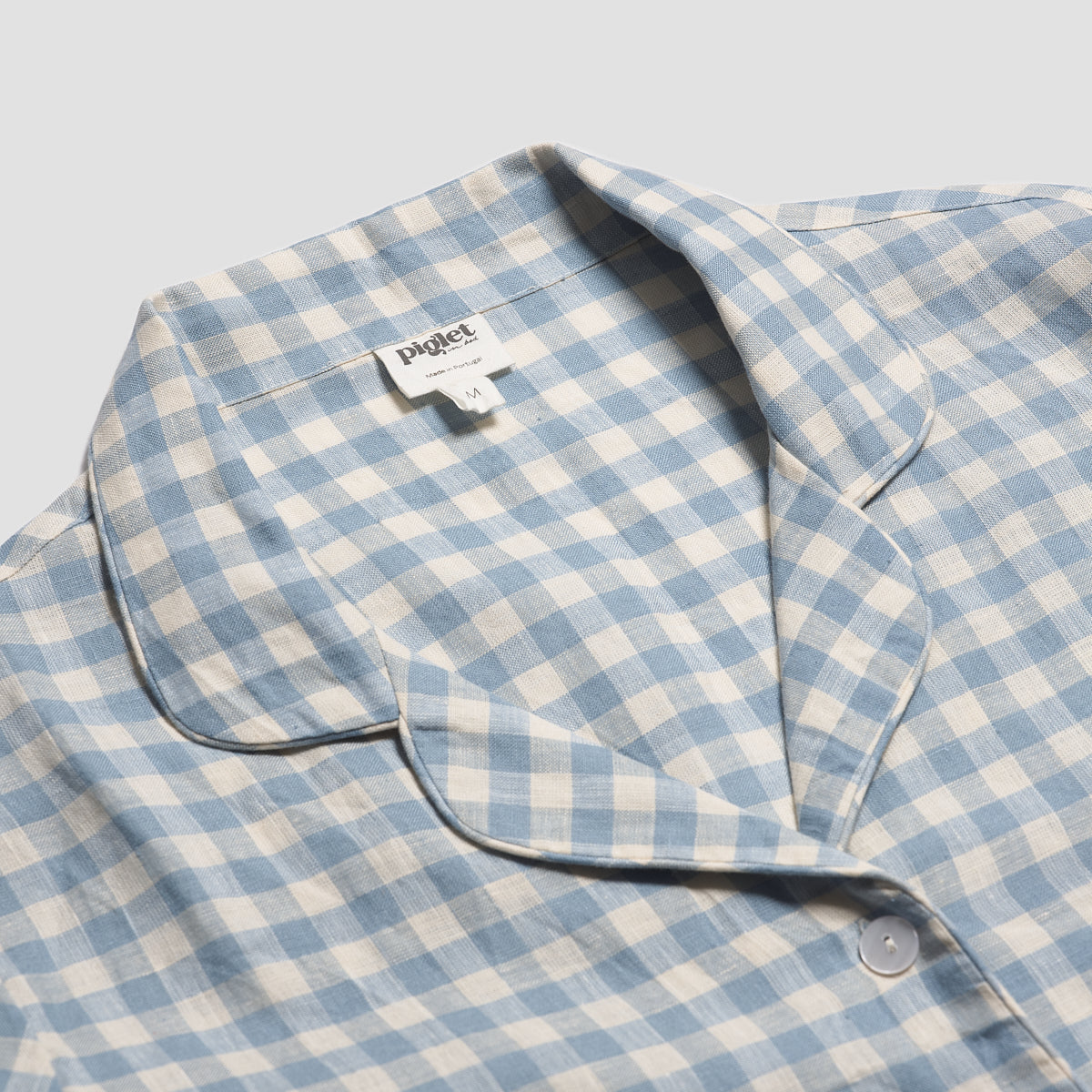 Warm Blue Gingham Linen Pyjama Trouser Set - Piglet in Bed