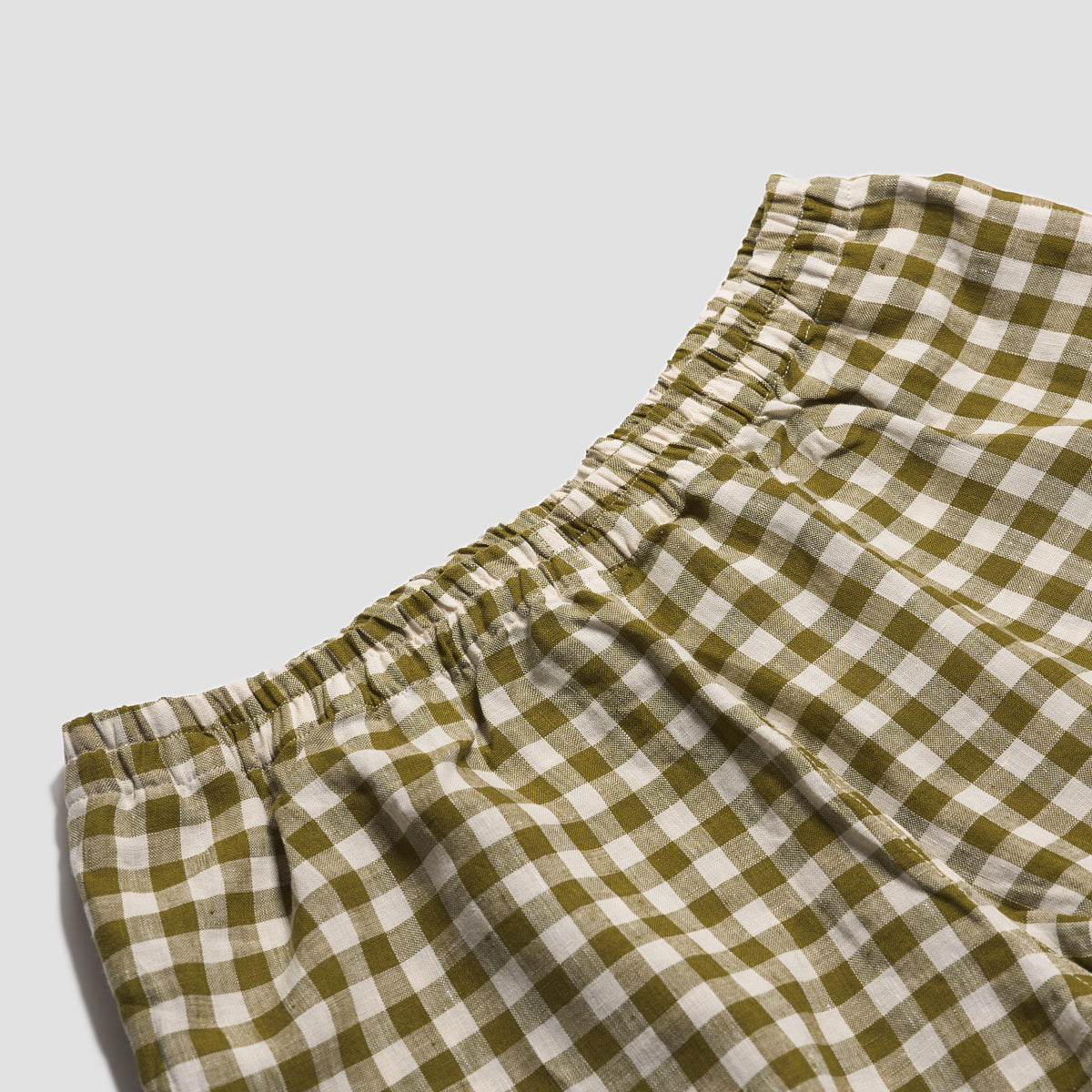 Botanical Green Gingham Linen Pyjama Shorts - Piglet in Bed
