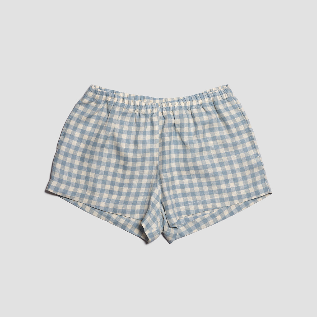 Warm Blue Gingham Linen Pyjama Shorts - Piglet in Bed