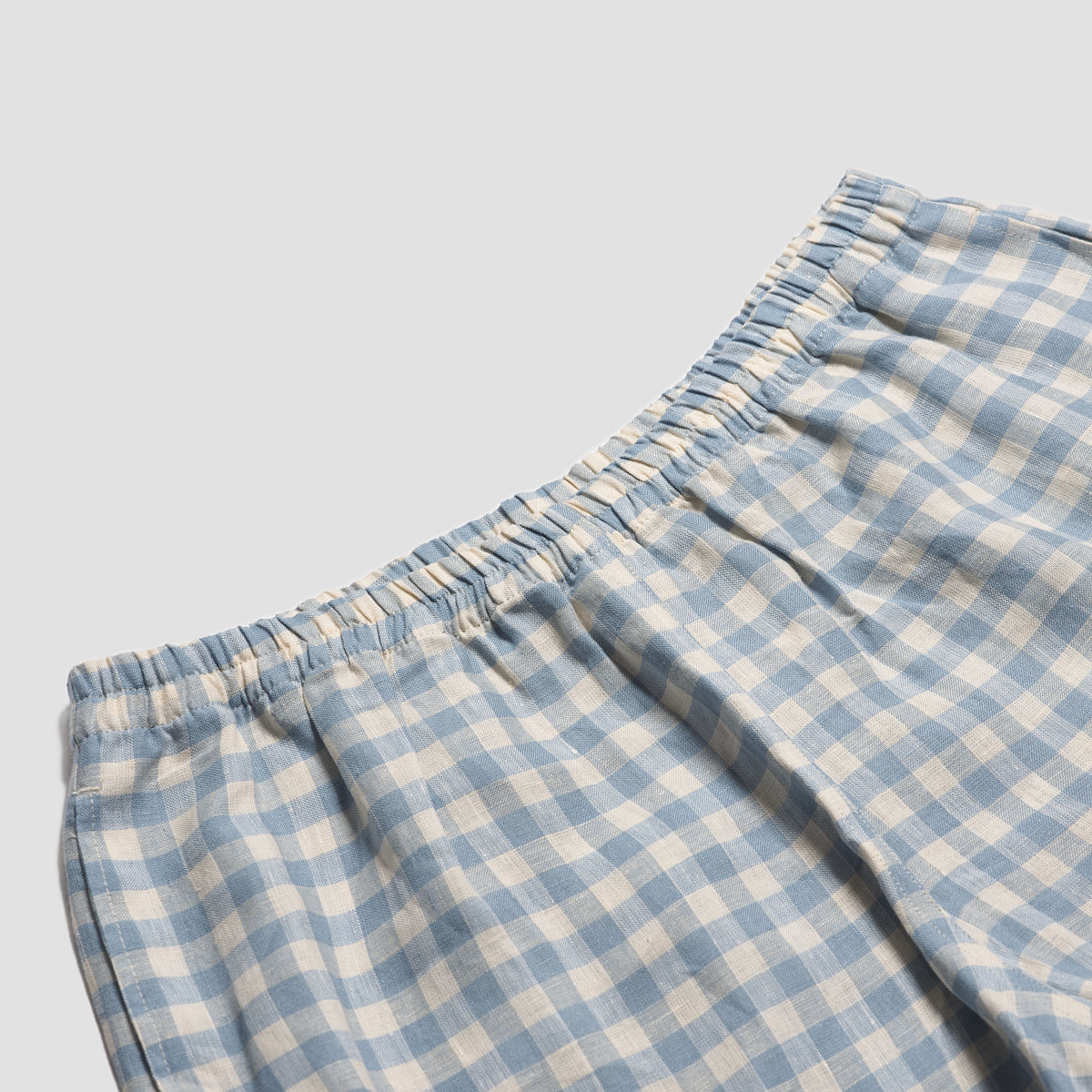 Men's Warm Blue Gingham Linen Pyjama Trousers - Piglet in Bed