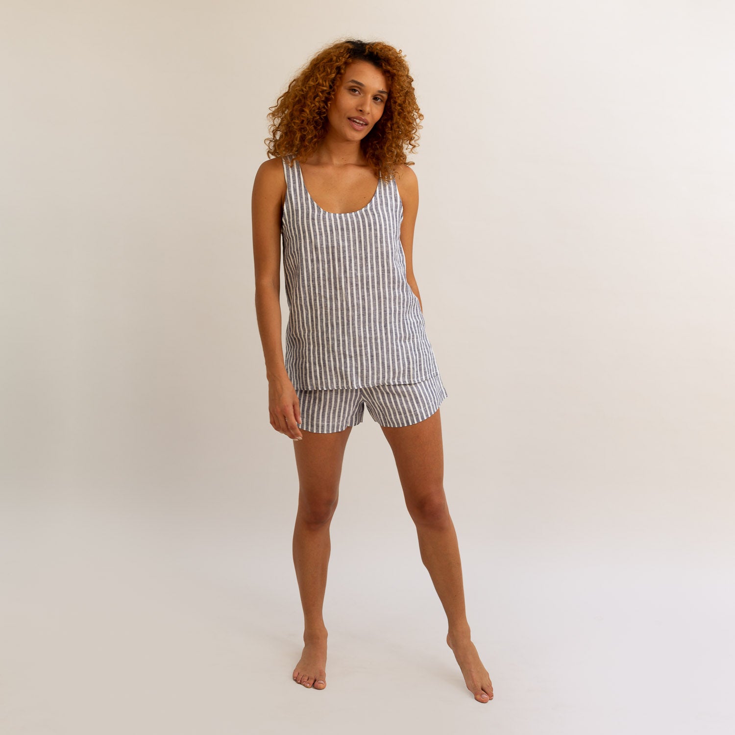 Midnight Stripe Linen Cami Top - Piglet in Bed