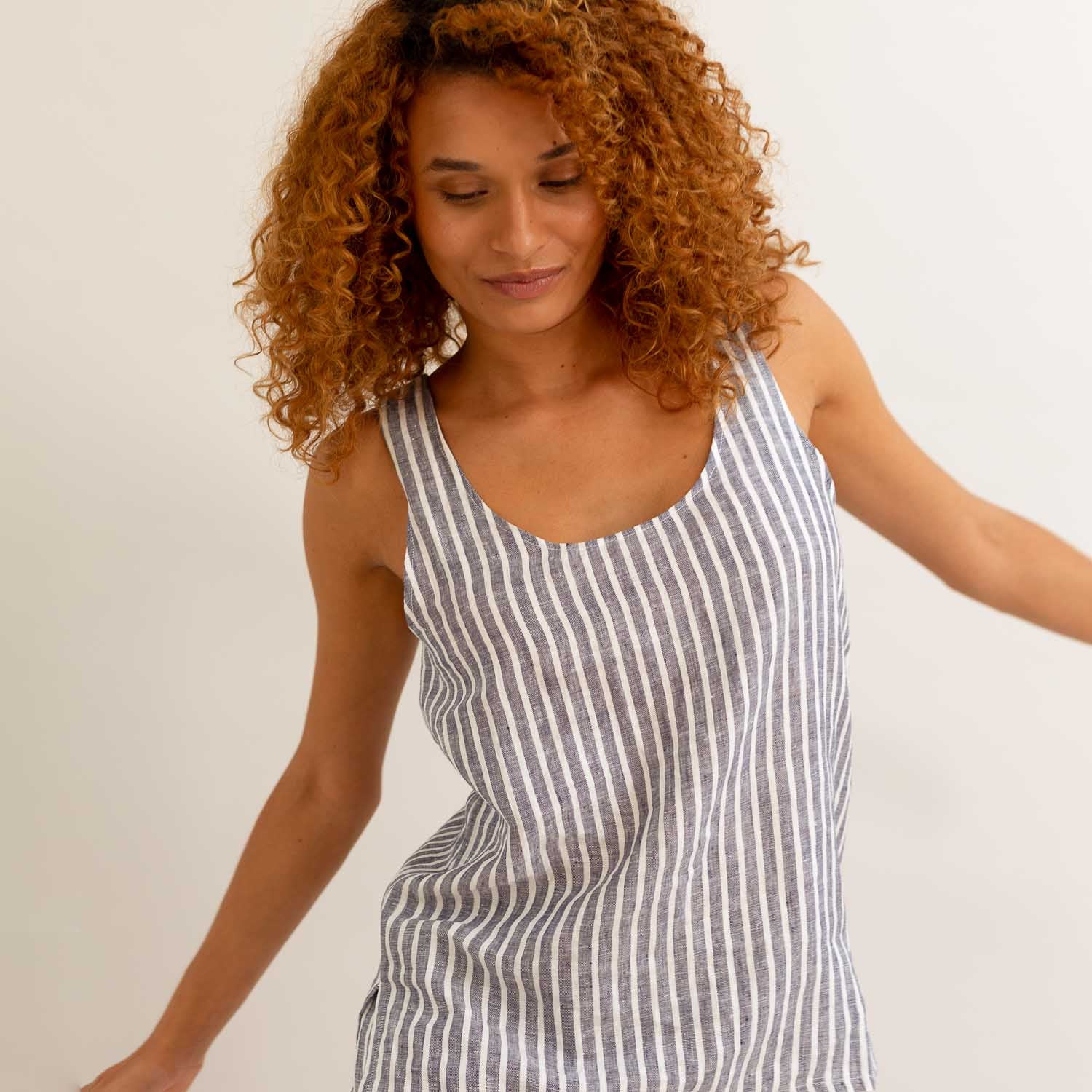 Midnight Stripe Linen Cami Top - Piglet in Bed
