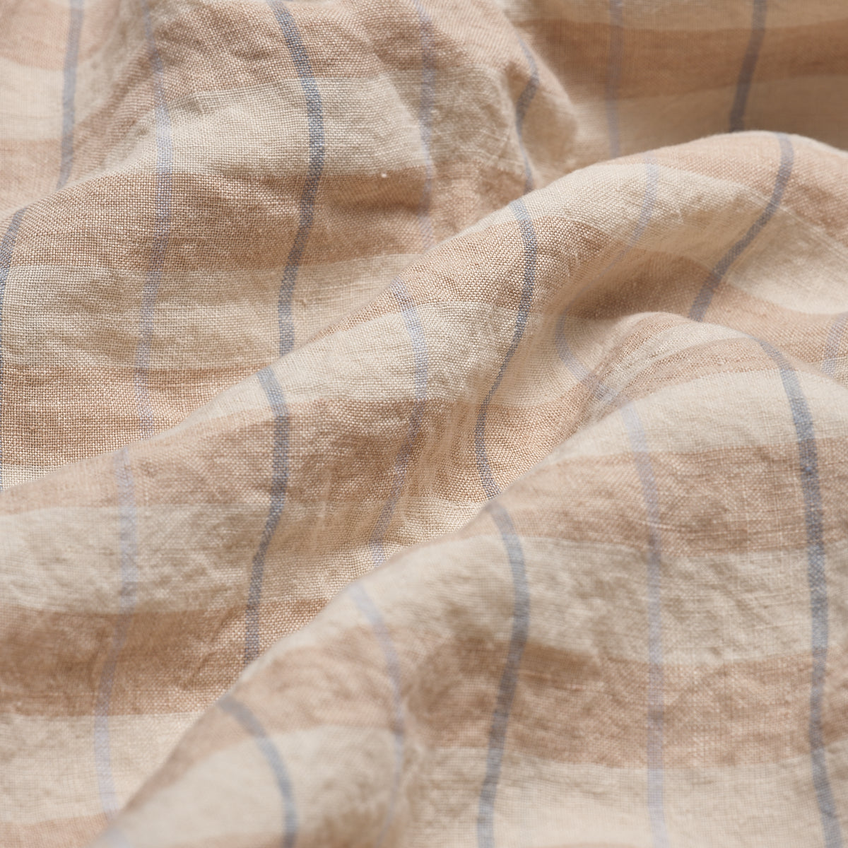 Café Au Lait Check Stripe Linen Fabric Detail