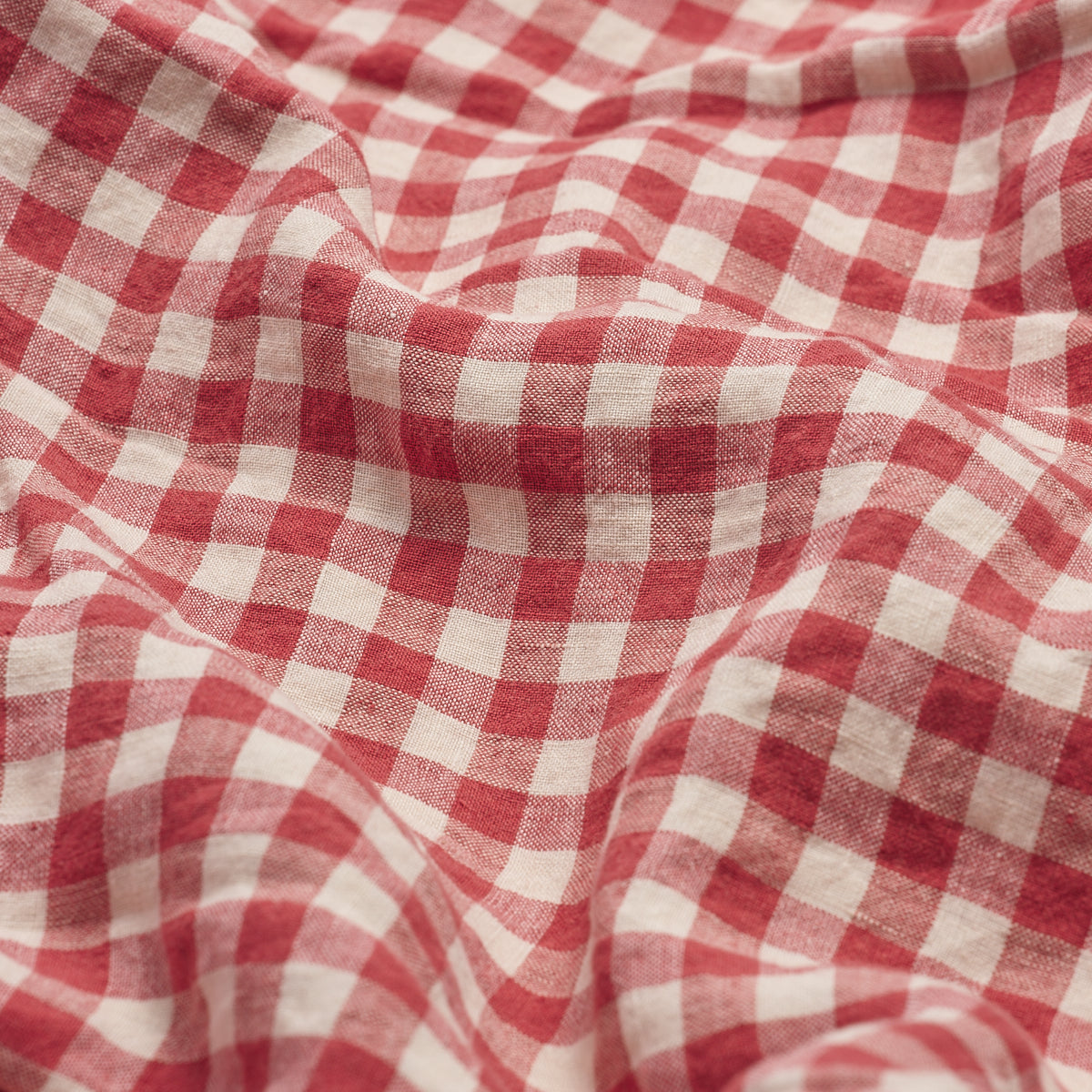 Mineral Red Gingham Linen Fabric Detail