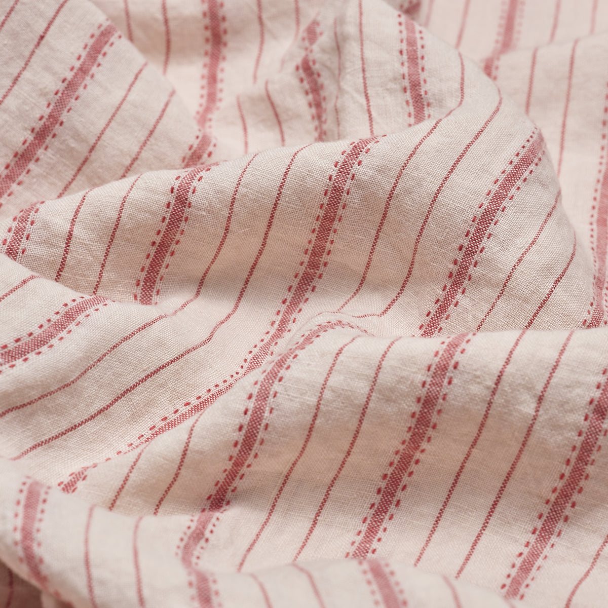 Mineral Red Ticking Stripe Linen Fabric Detail