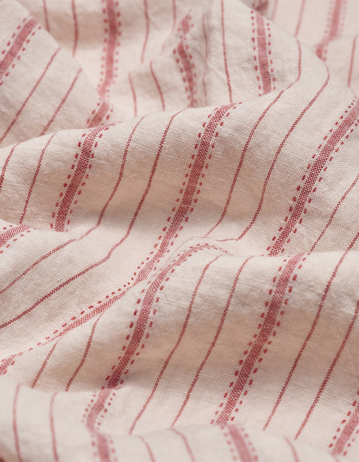 Mineral Red Ticking Stripe Linen Fabric Detail