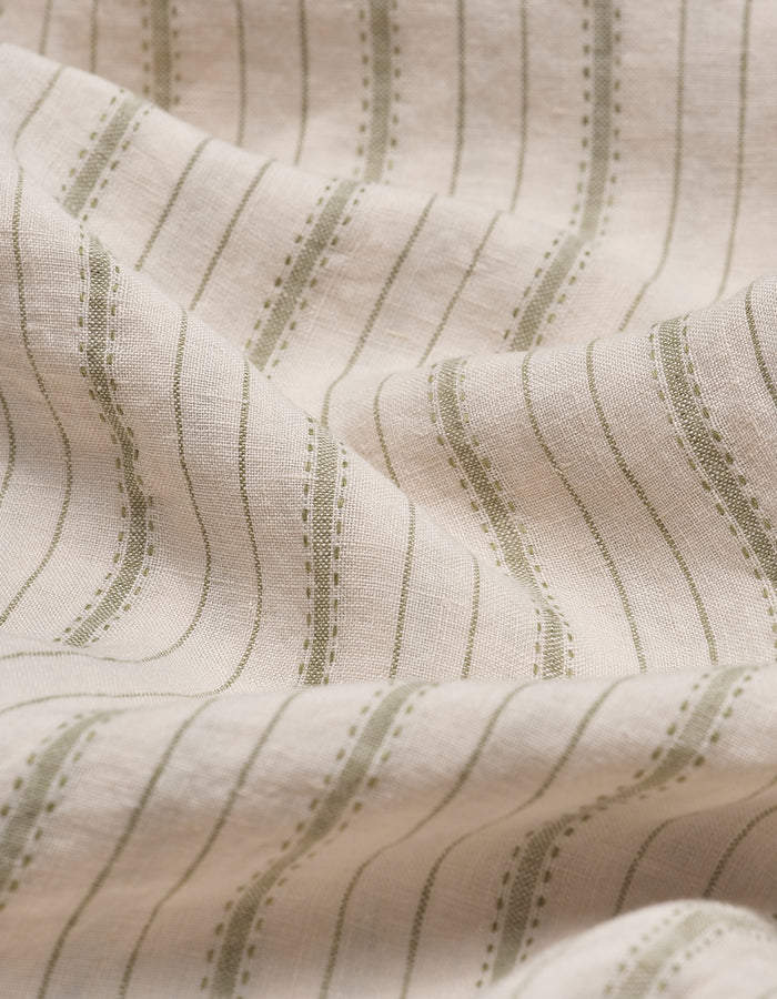 Pear Ticking Stripe Linen Fabric Detail