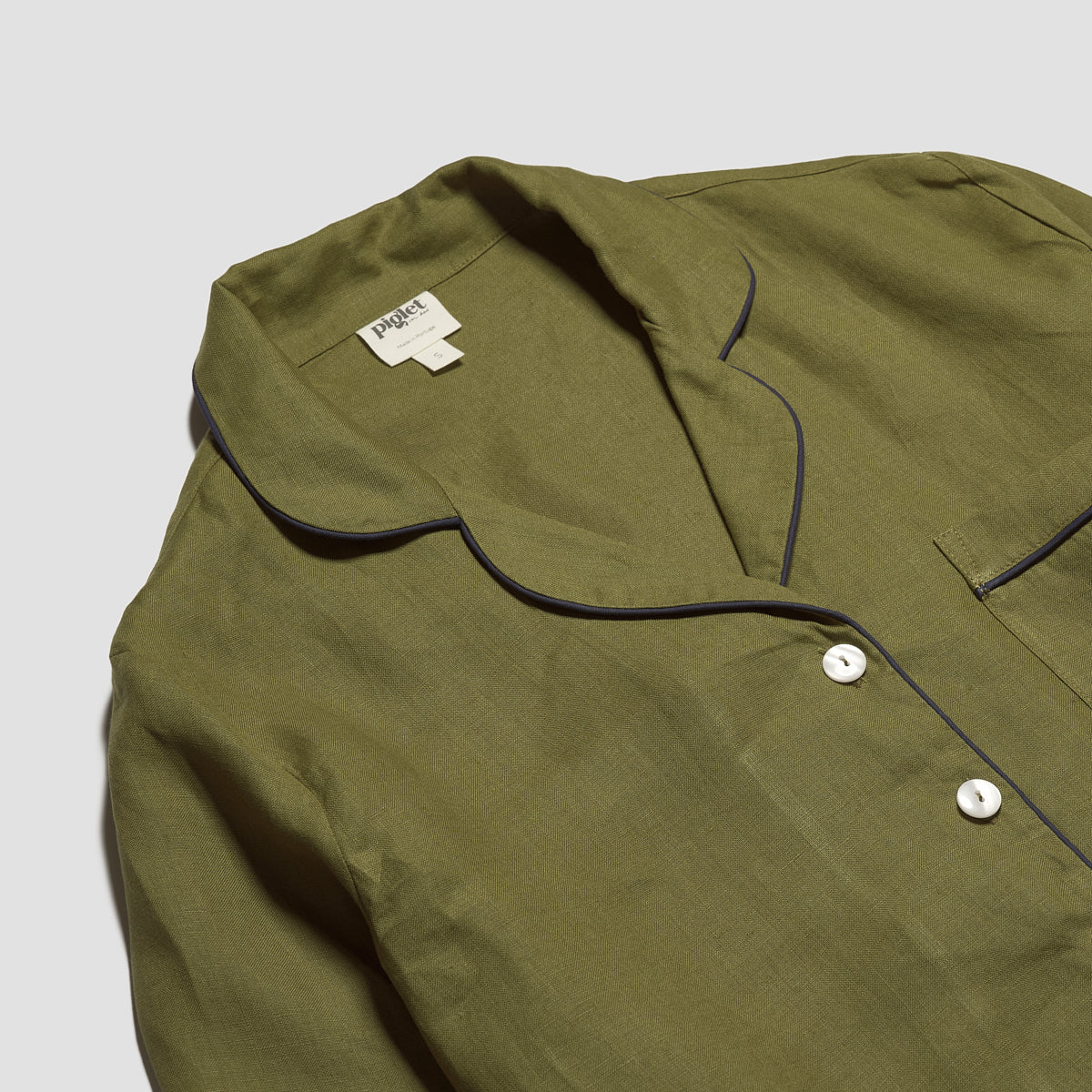Women's Moss Plain Linen Pyjama Shirt Collar Detail