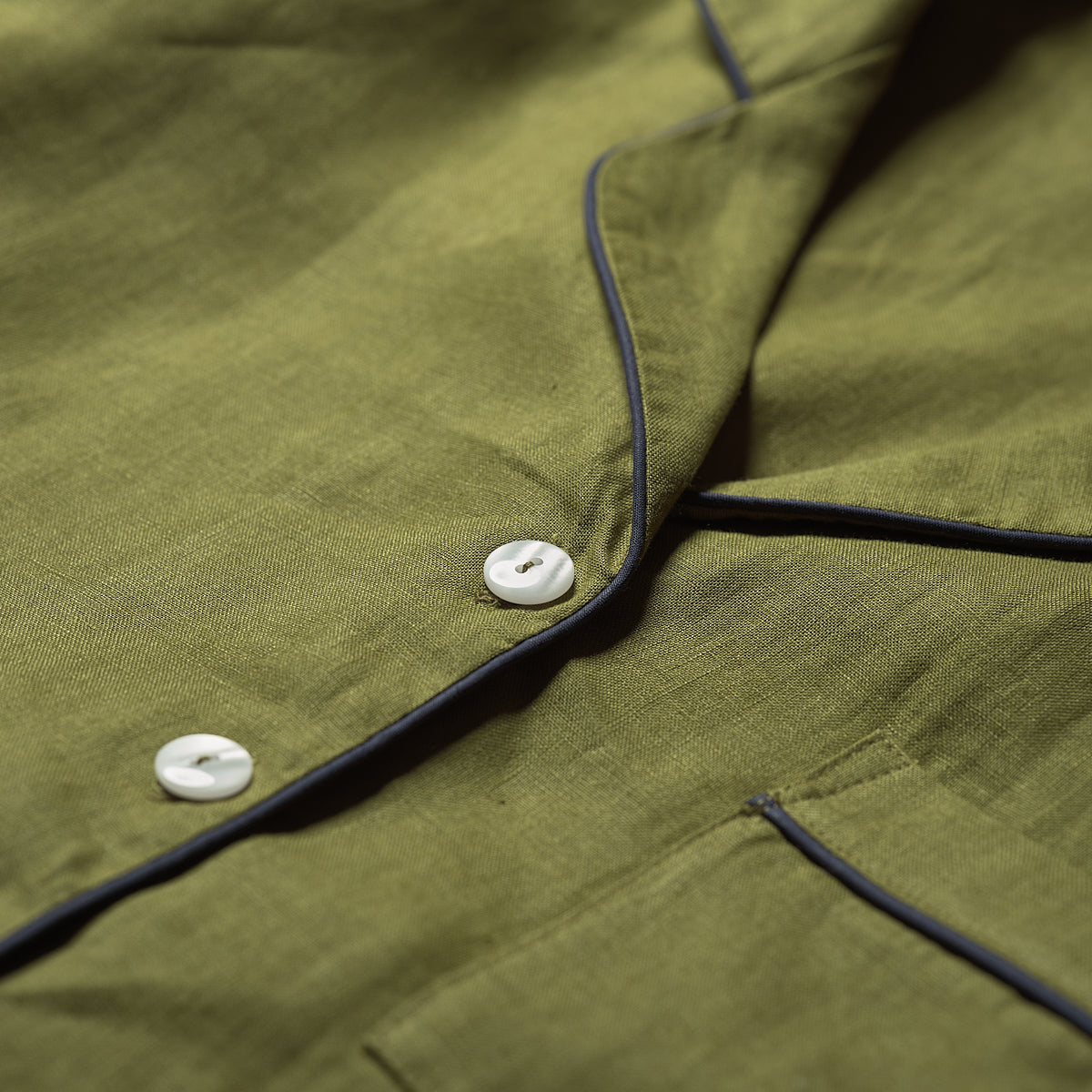 Women's Moss Plain Linen Pyjama Shirt Button Detail
