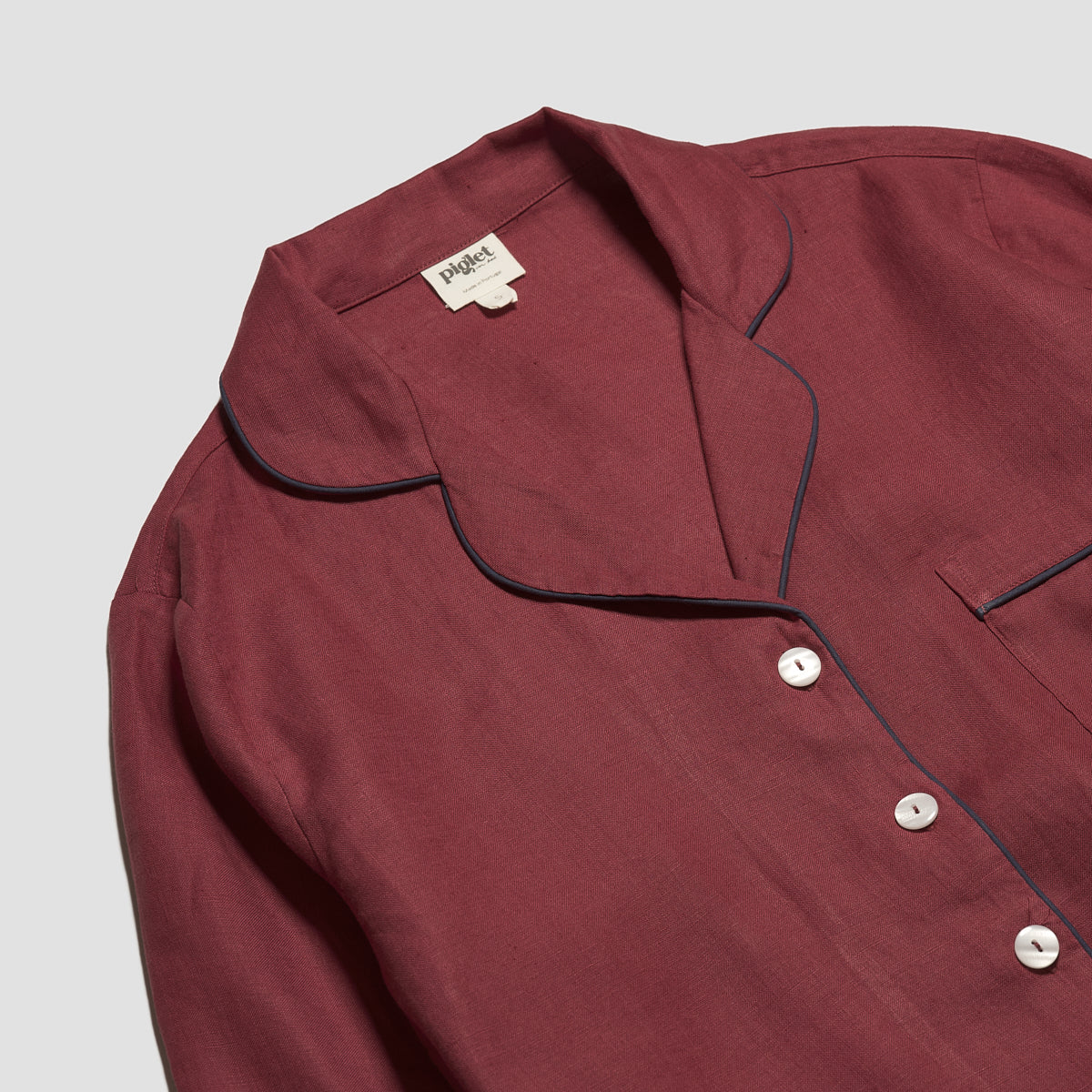 Women's Cherry Linen Pyjama Shirt Collar Detail
