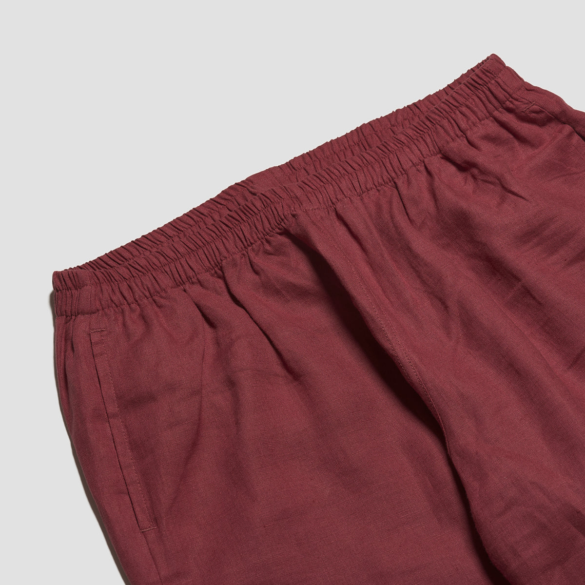 Men's Cherry Plain Linen Pyjama Trousers Waistband Detail