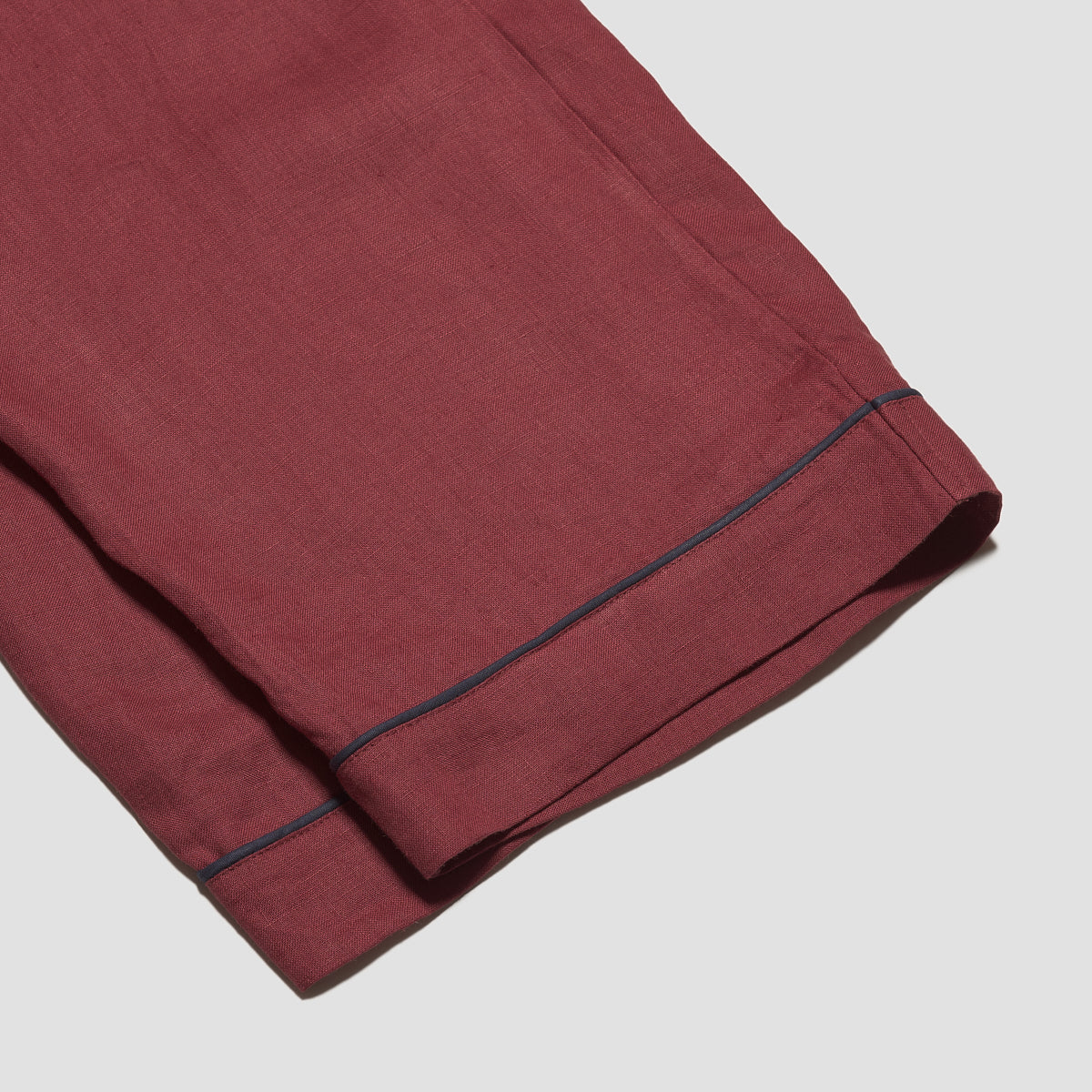 Men's Cherry Plain Linen Pyjama Trousers Hem Detail