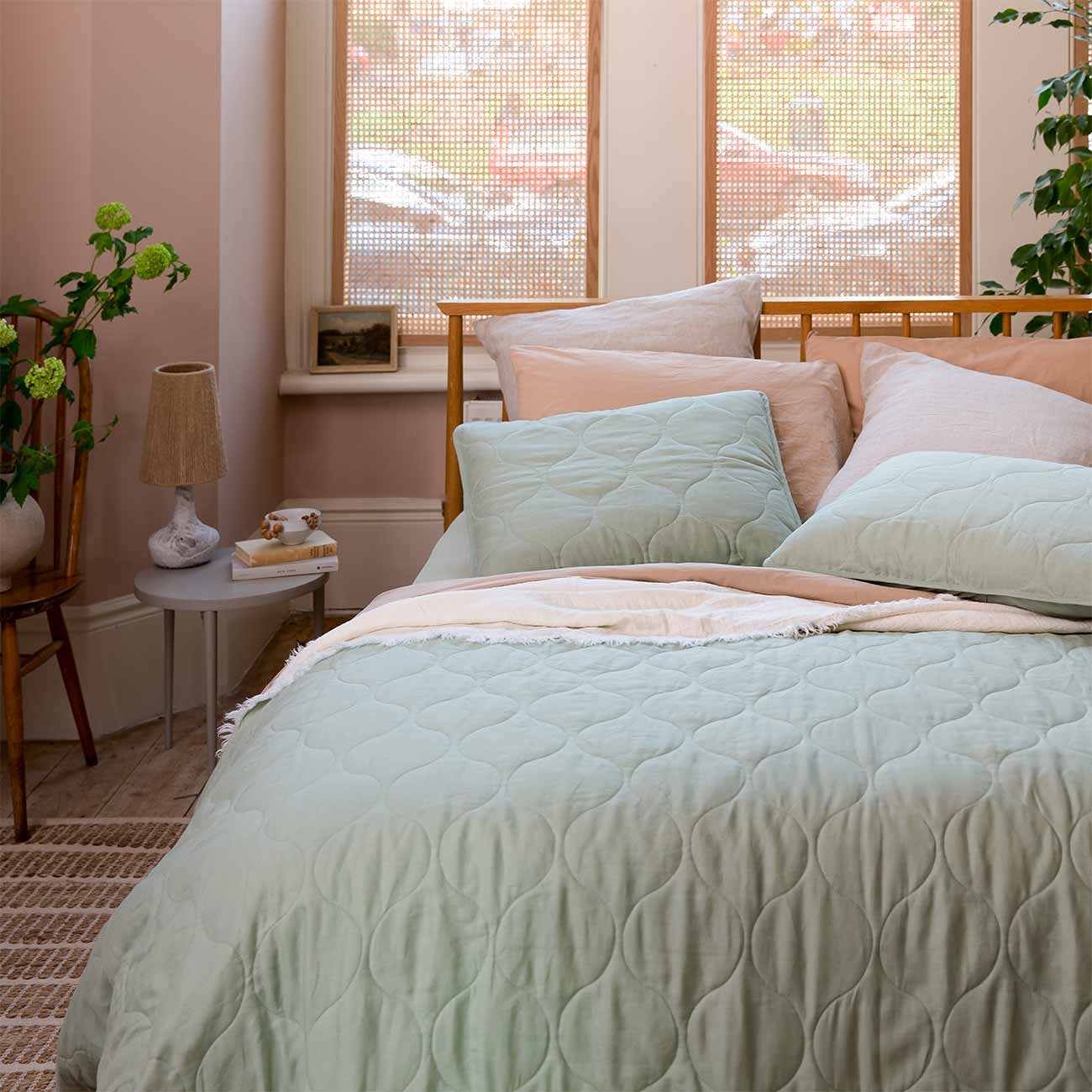 Sage Green Linen Quilt and Shams