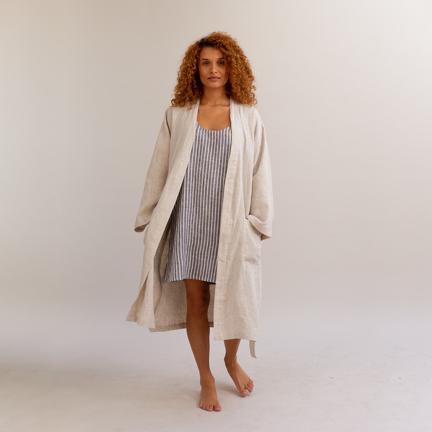 Oatmeal Linen Robe - Piglet in Bed