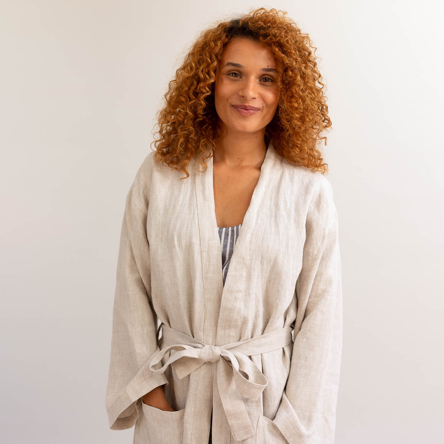 Oatmeal Linen Robe - Piglet in Bed