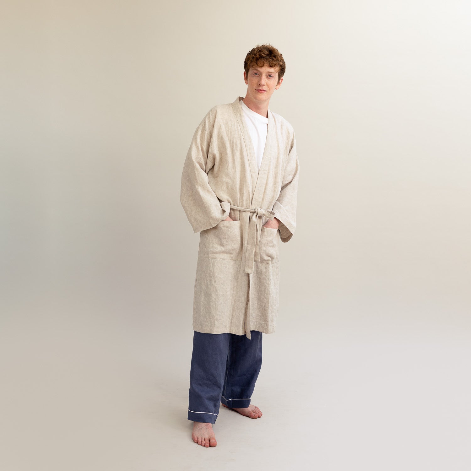 Oatmeal Linen Robe - Piglet in Bed