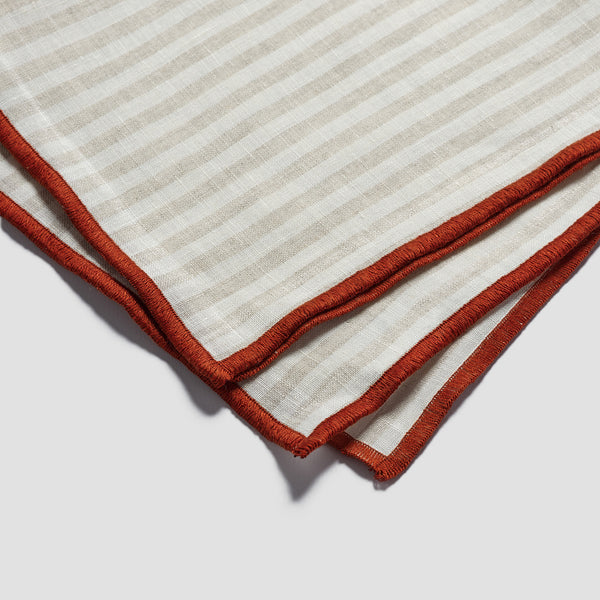 Oatmeal Stripe Linen Table Runner - Piglet in Bed