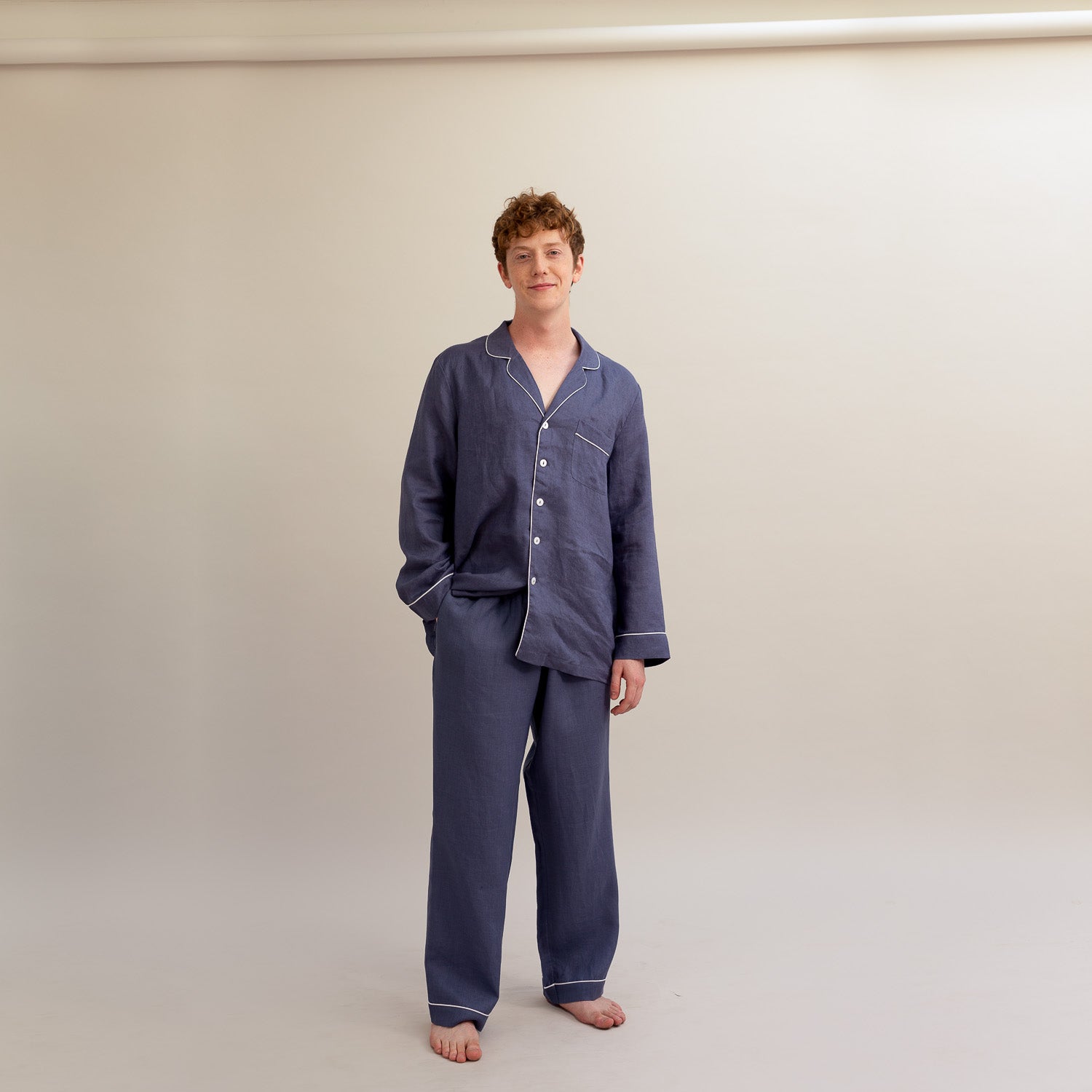 Men's Blueberry Linen Pyjama Trouser Set