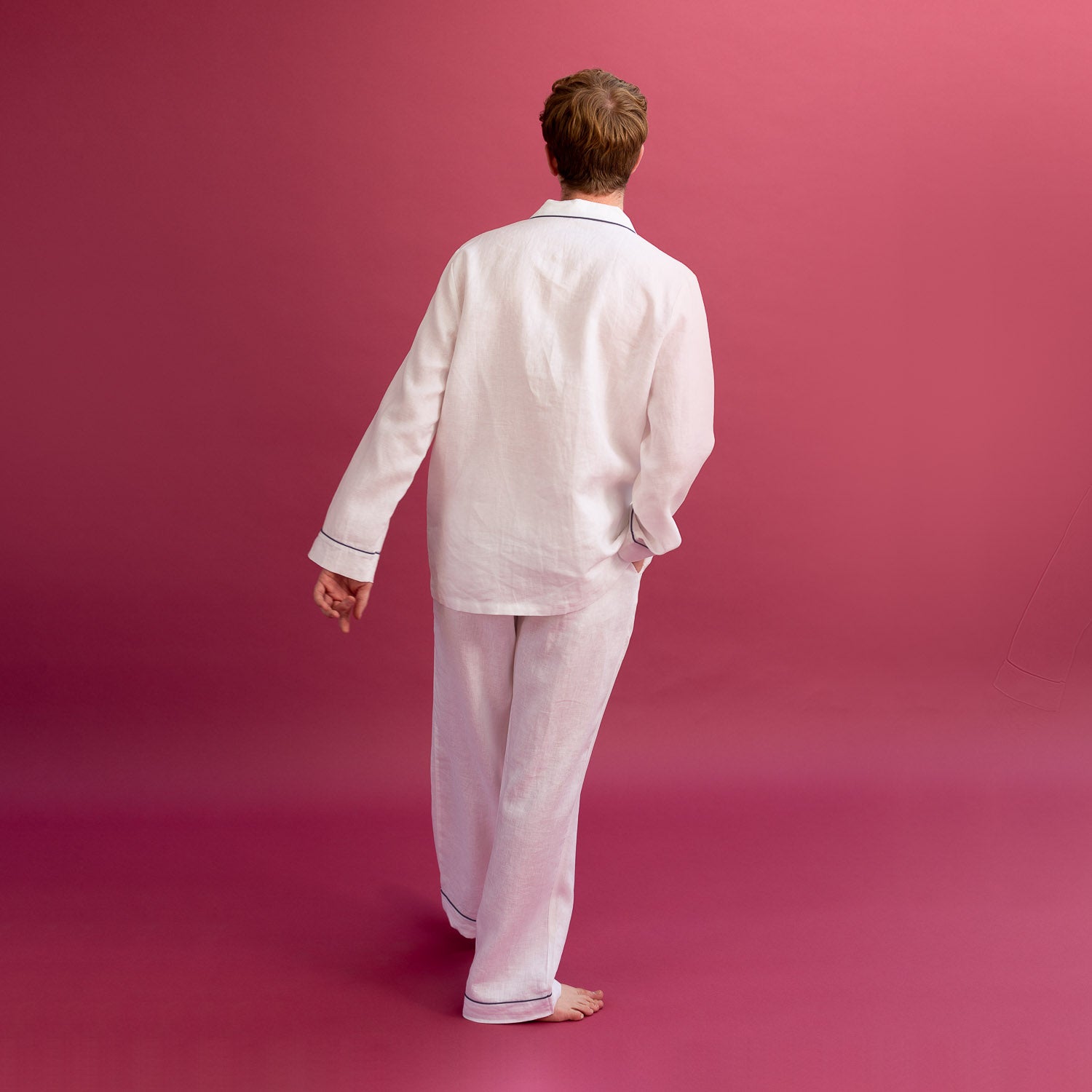 Men's White Linen Pyjama Trousers - Piglet in Bed