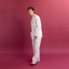 Men's White Linen Pyjama Trouser Set - Piglet in Bed