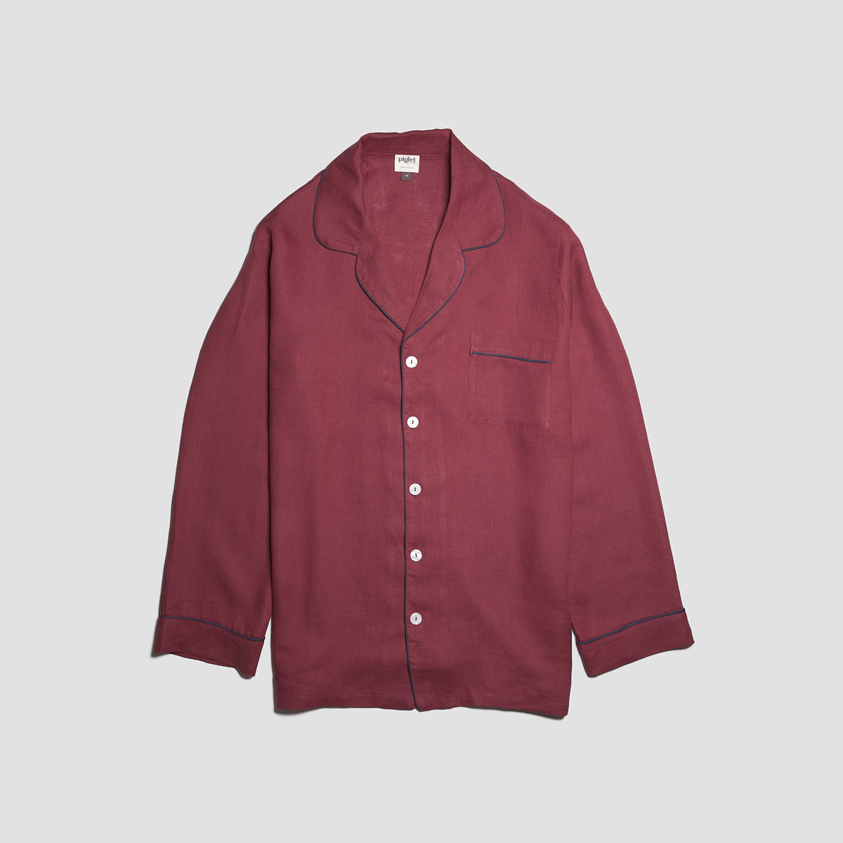 Men's Cherry Plain Linen Pyjama Shirt