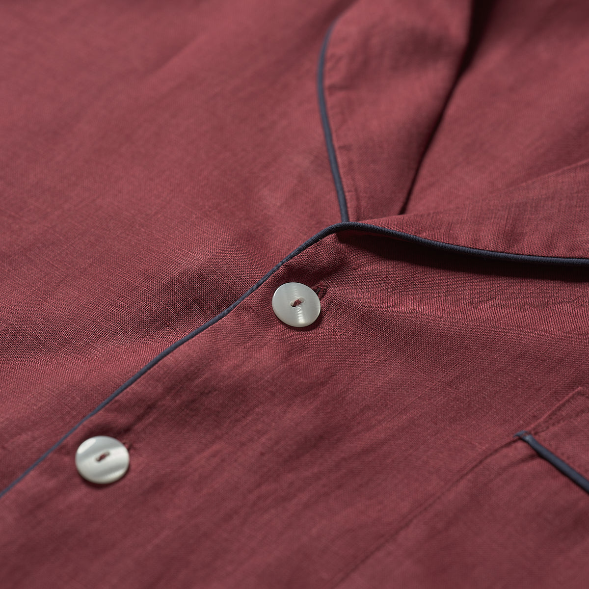 Men's Cherry Plain Linen Pyjama Shirt Button Detail