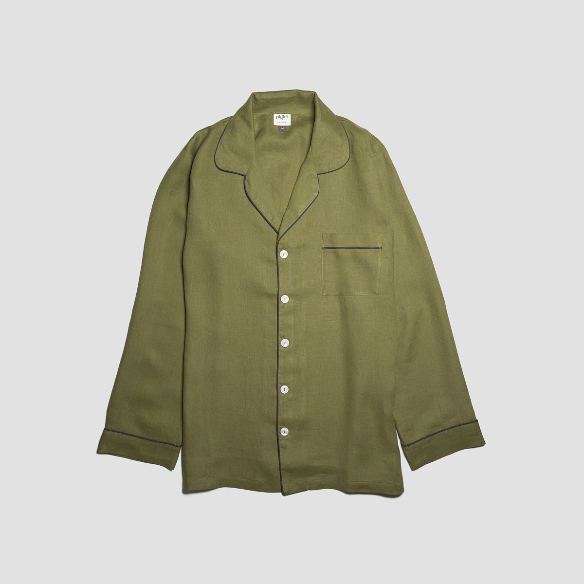 Men's Moss Plain Linen Pyjama Shirt