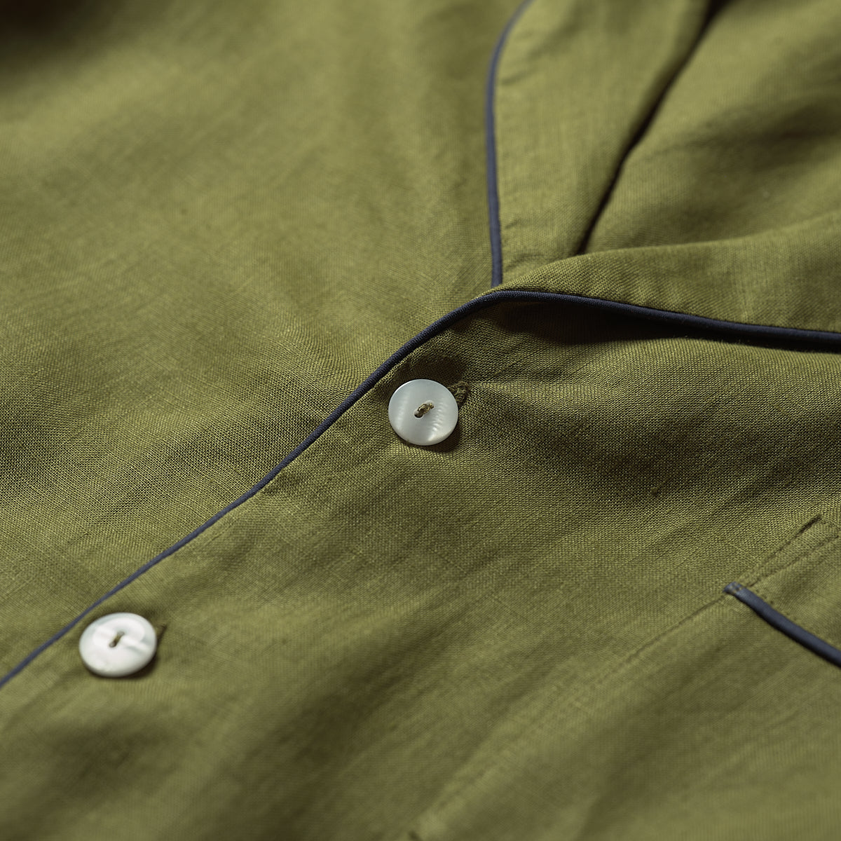 Men's Moss Plain Linen Pyjama Shirt Button Detail