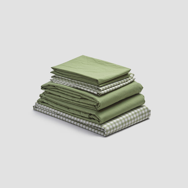 Pear Small Gingham Cotton and Pear Percale Cotton Bedtime Bundle