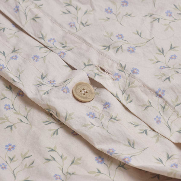 Spring Sprig Printed Cotton Duvet Cover Button Detail