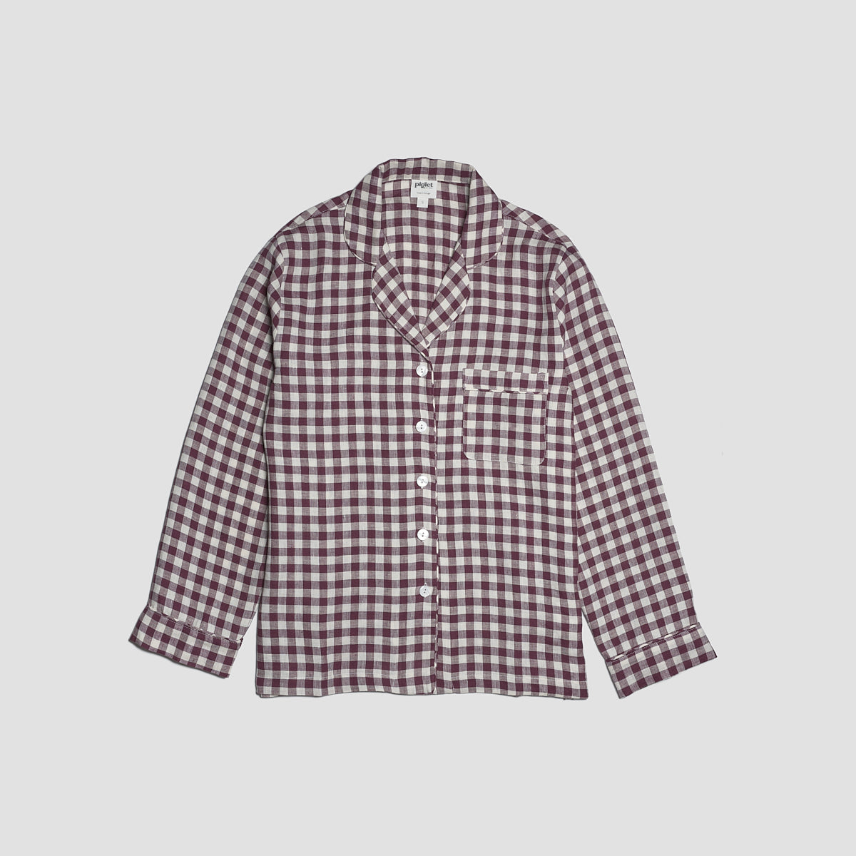 Berry Gingham Linen Pyjama Shirt