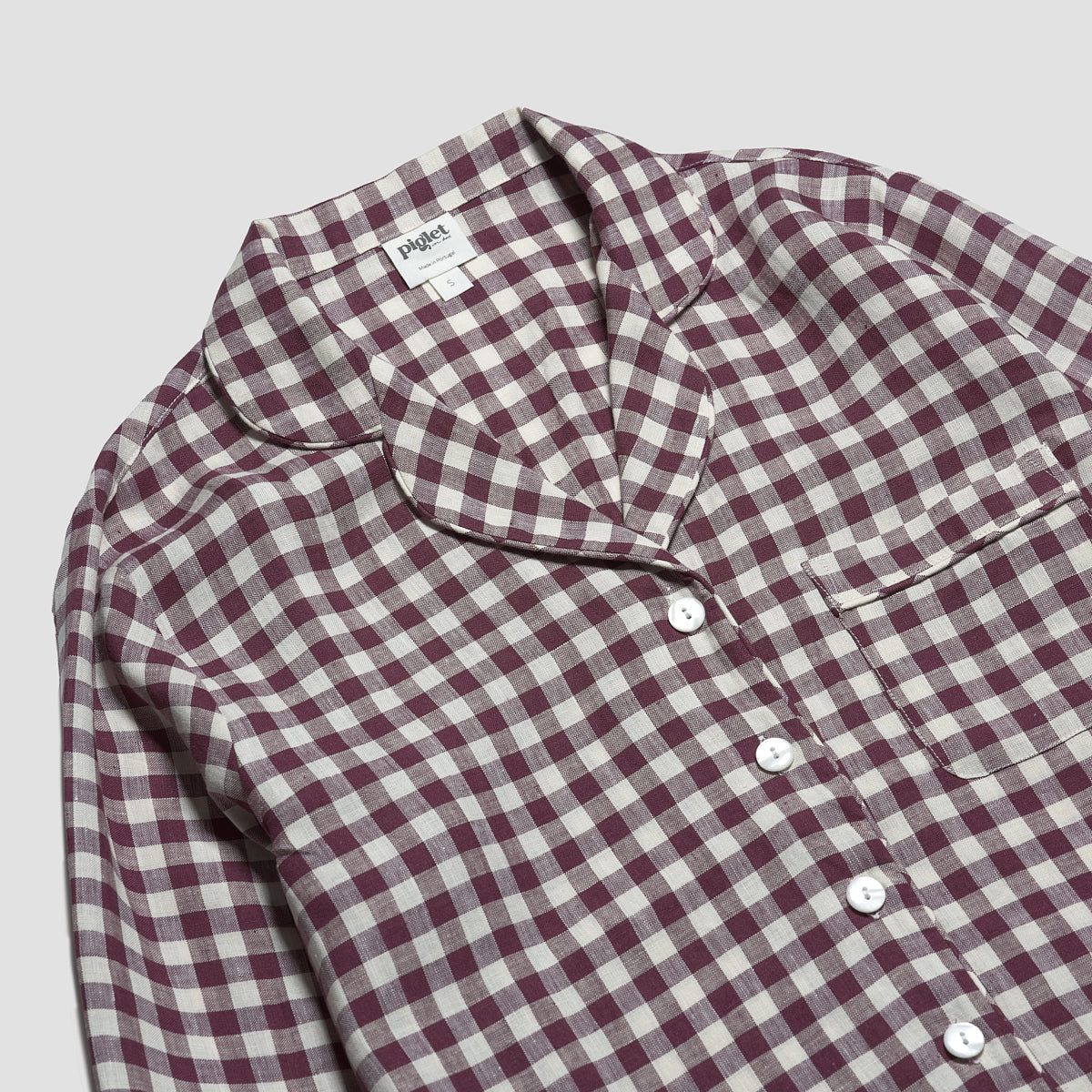 Berry Gingham Pyjama Shirt Collar Detail