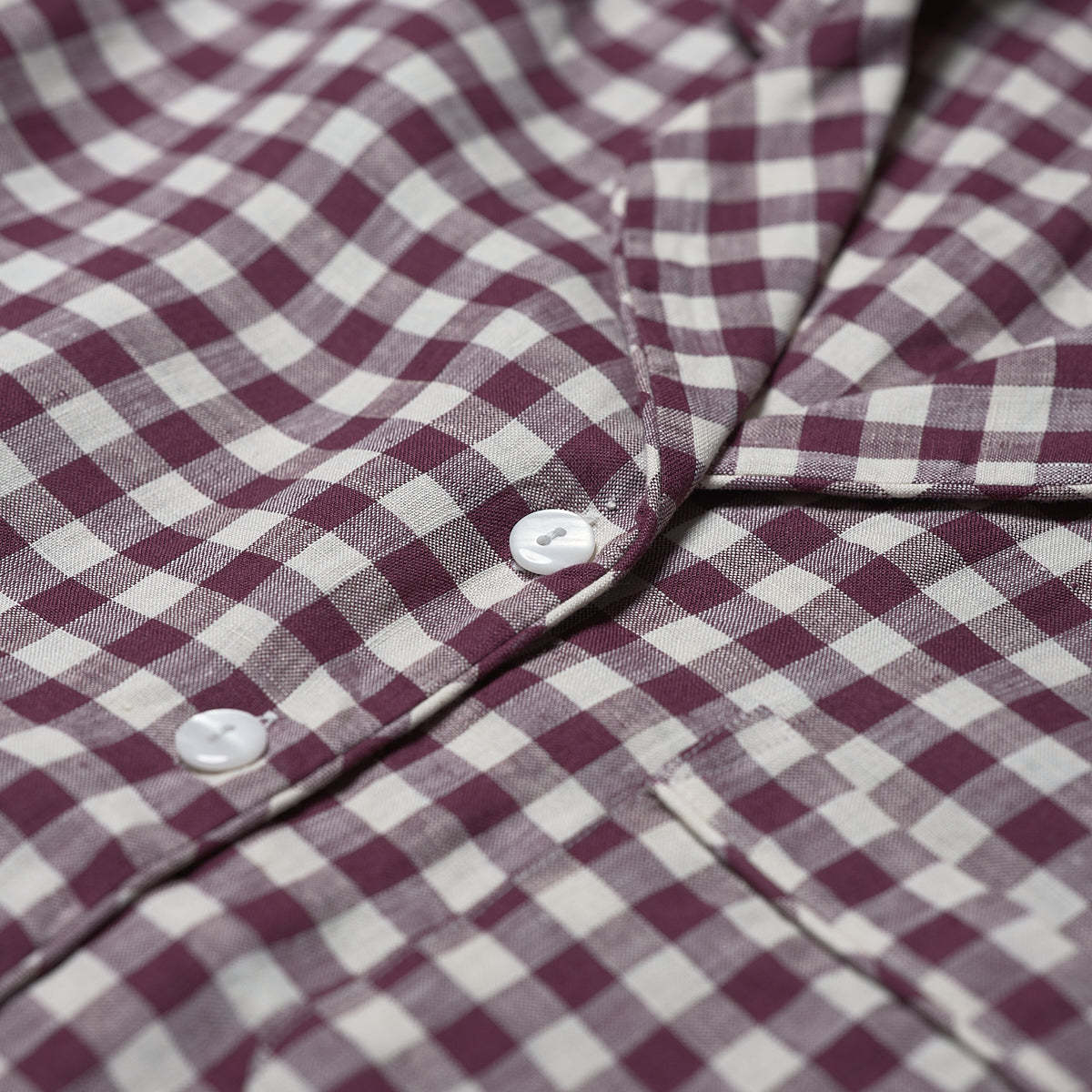 Berry Gingham Linen Pyjama Shirt Button Detail
