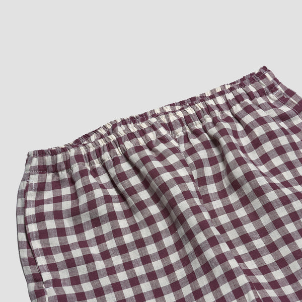 Berry Gingham Linen Pyjama Trousers Waistband Detail