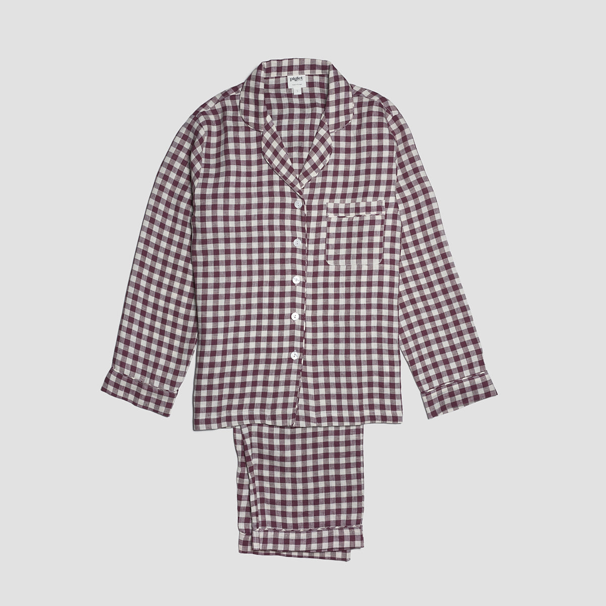 Berry Gingham Linen Pyjama Trouser Set