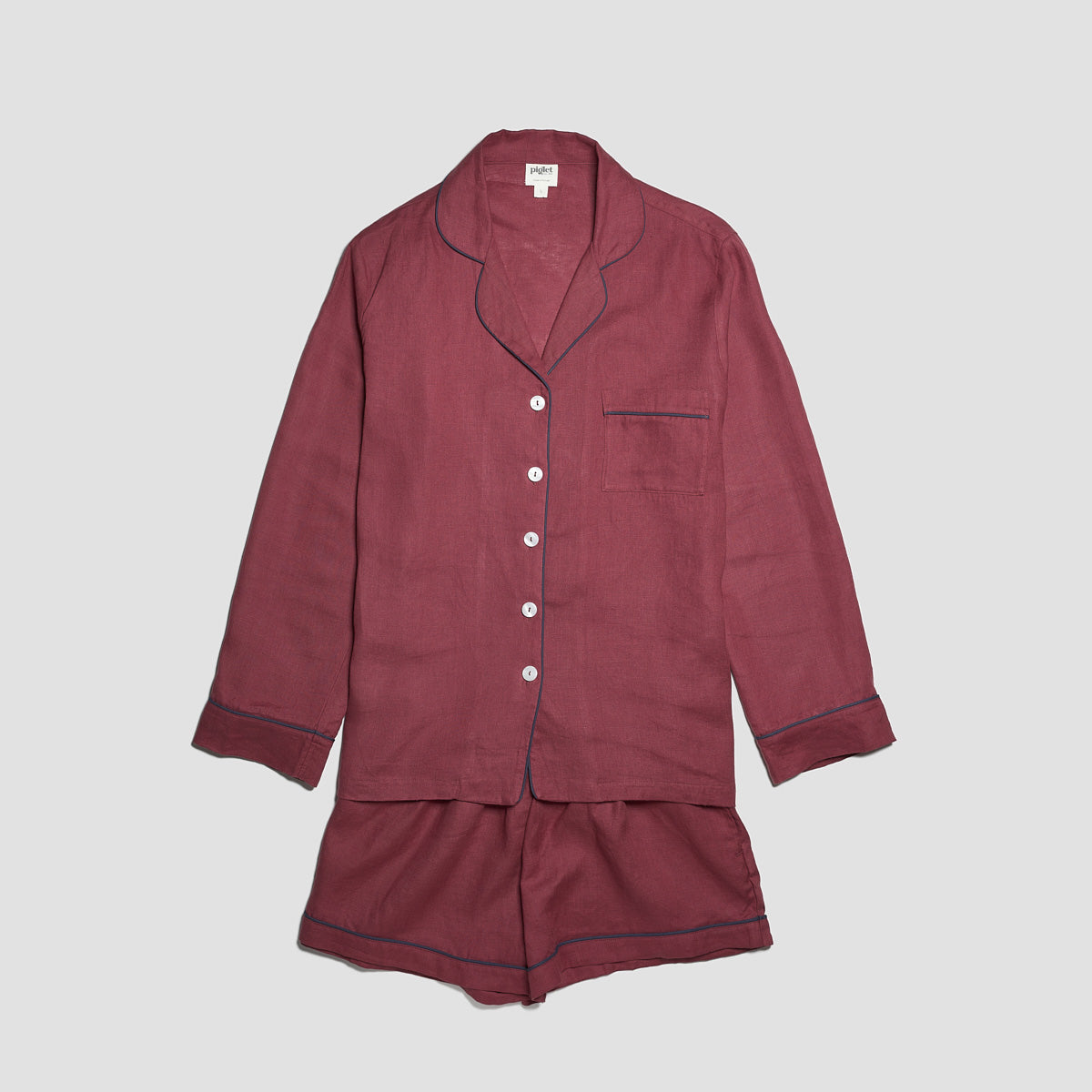 Cherry Plain Linen Pyjama Shorts Set