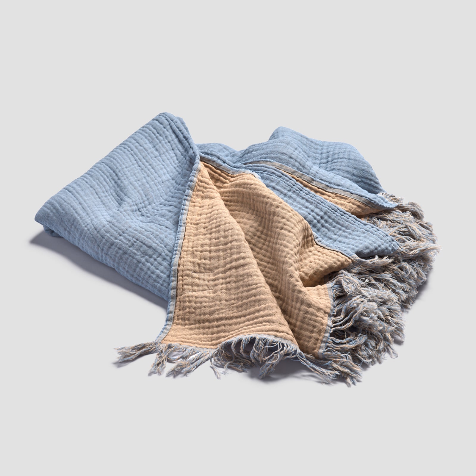 Warm Blue & Café au Lait Textured Cotton Throw - Piglet in Bed
